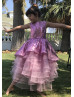 Bright Pink Sequin Organza Peplum Flower Girl Dress